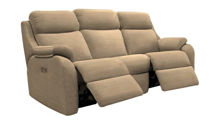 G Plan Kingsbury Fabric 3 Seater Curved Sofa Power DBL Recliner Headrest Lumbar