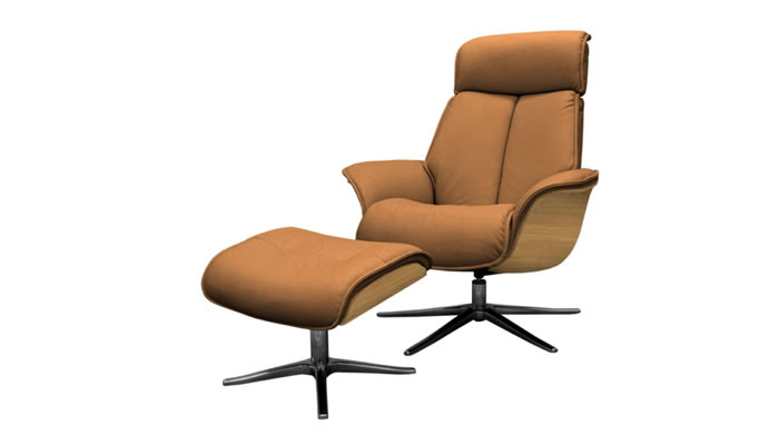 G Plan Lund Leather Chair Light Veneered Sides & Stool